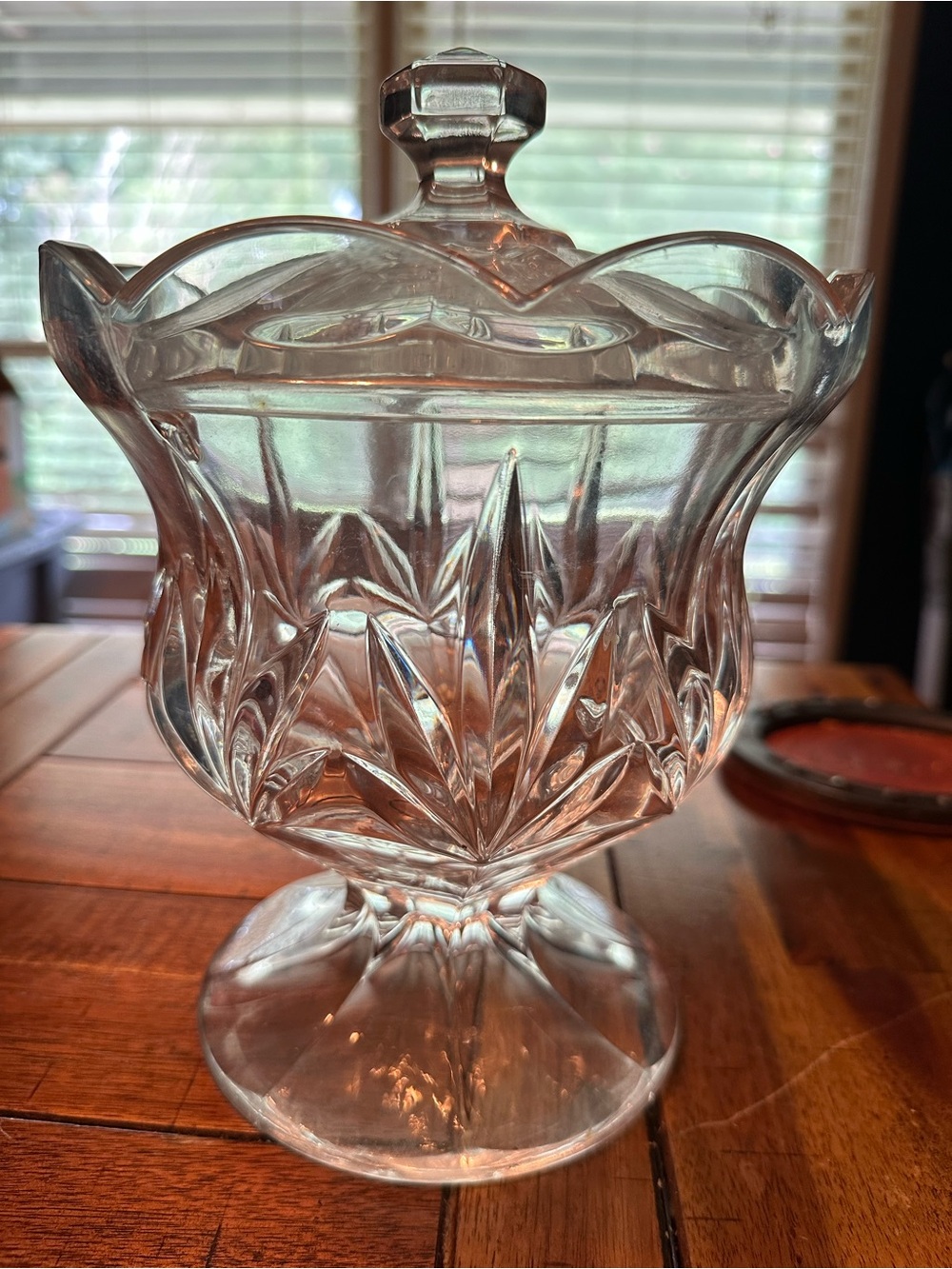 Bohemian 24% cut lead crystal footed candy jar or biscuit barrel.